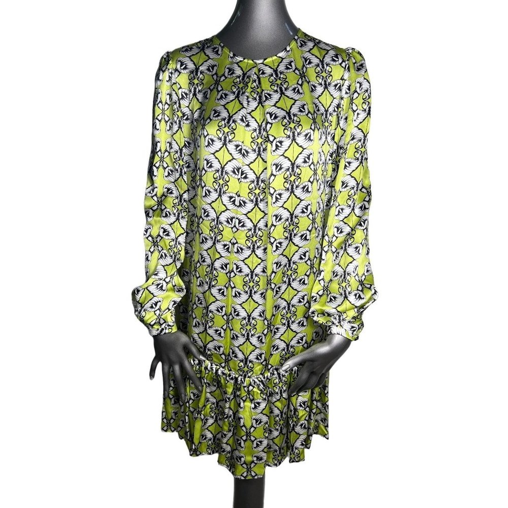 Thomas Wylde Green Silk Dress White Ruffle Small nwot